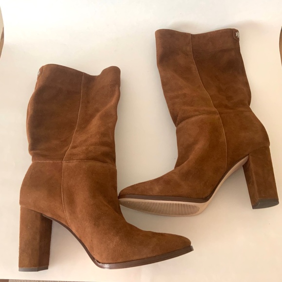 RALPH LAUREN ARTIZAN II BROWN SUEDE BOOTS Almond Toe Pull On Heeled Booties 9.5 - Picture 15 of 16